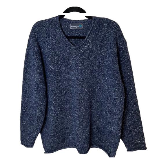 Vintage 90s Ireland's Eye Wool Silk Sweater Blue Donegal Speckled Rolled Hem M - Picture 4 of 13